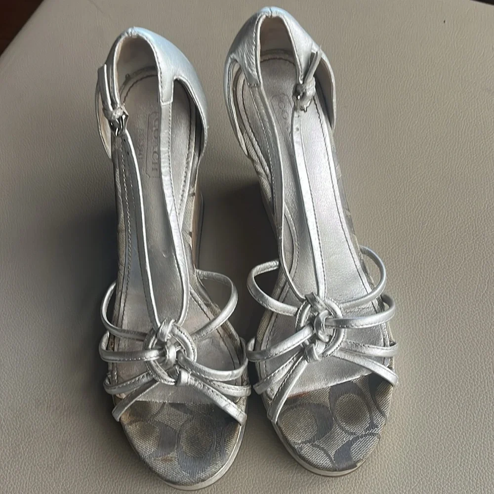 Coach Silver Cork Wedge Sandals - Women's Peep Toe Heels